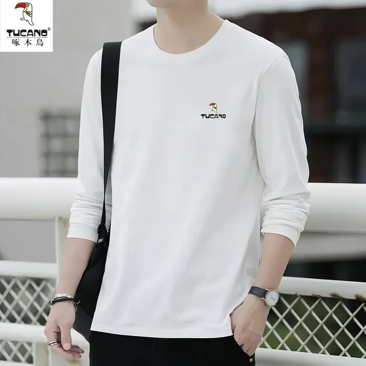 啄木鸟正品100％纯棉长袖t恤男女秋冬季新款休闲时尚圆领爆款百搭