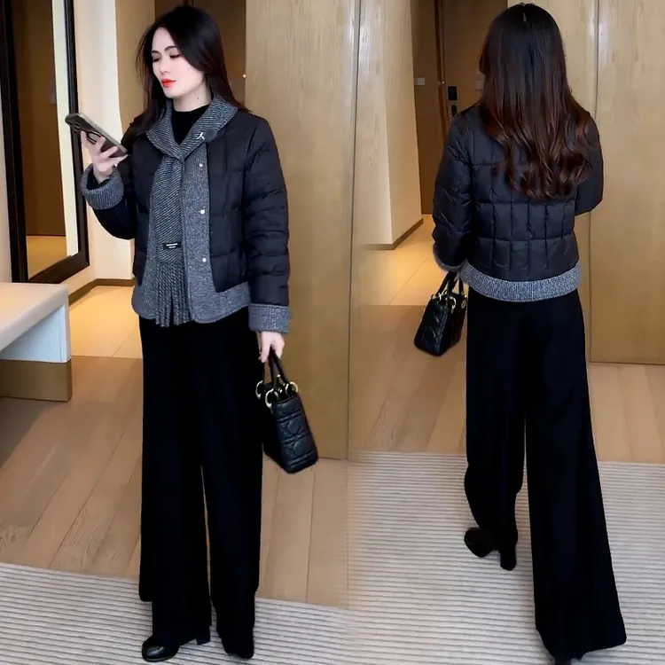 时尚拼接短款棉服女2025冬季新款洋气显瘦百搭保暖立领棉衣外套潮