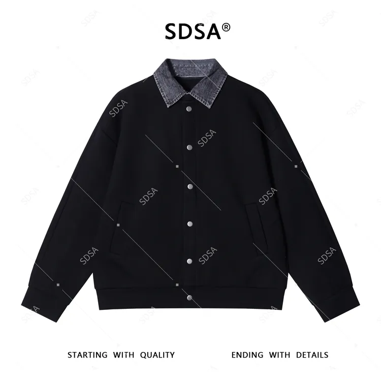 SDSA男士秋冬新款轻奢痞帅男装韩版拼接按扣翻领开衫卫衣百搭时尚