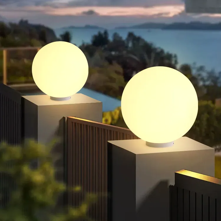户外太阳能柱头灯防水庭院大门柱子灯别墅圆球花园围墙立柱月球灯
