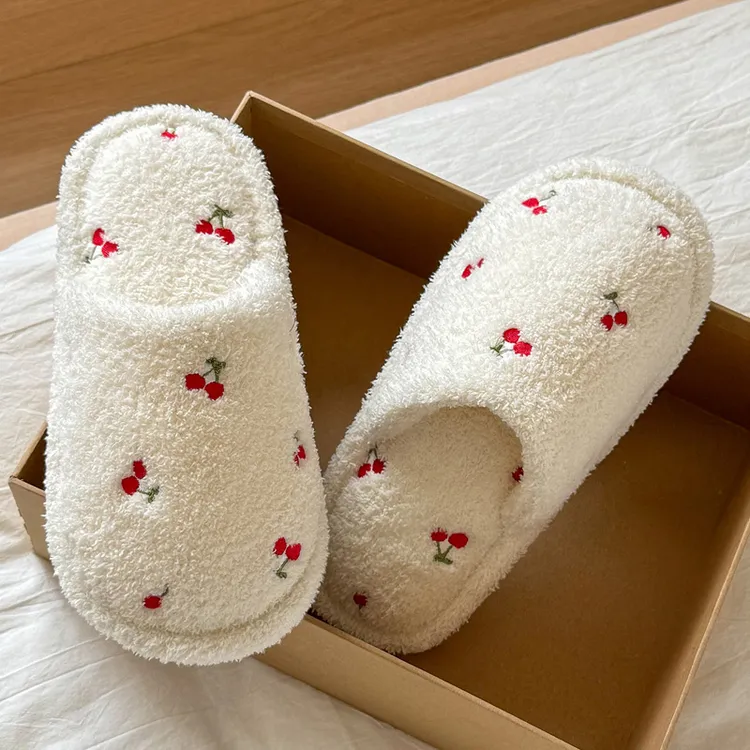 猫力可爱樱桃棉拖鞋女款秋冬季2025新款卧室居家防滑毛绒地板拖鞋