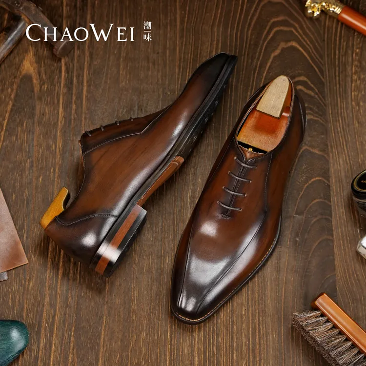 【潮味工厂店】男士时尚潮流办公通勤牛津鞋擦色系带正装商务皮鞋男
