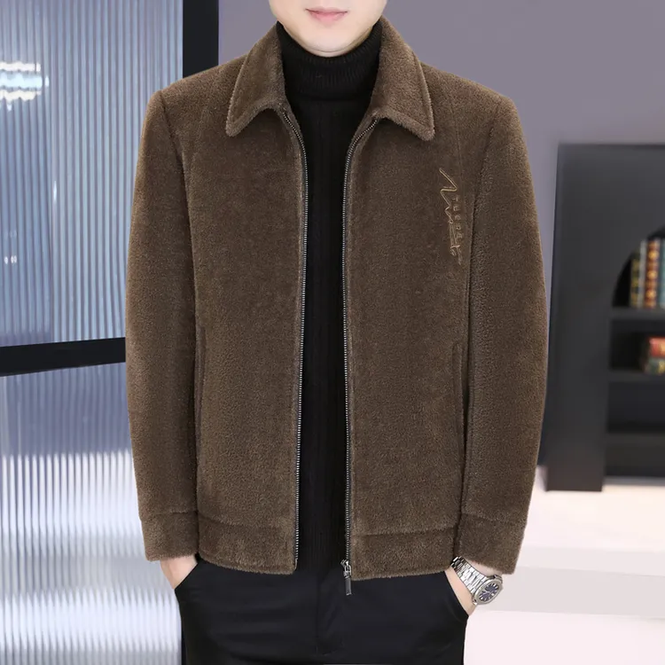 柒一秋冬季新款仿貂绒男士外套高档纯色翻领呢子大衣网红洋气男装