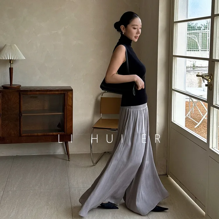 LiHuiEr李慧儿【青丝】2025秋季新款气质宽松灰色休闲裤DJ1531