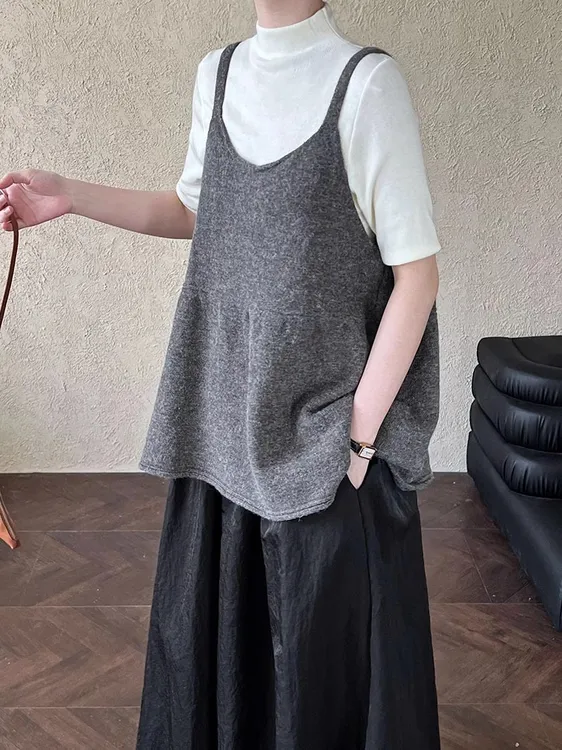潮流风休闲宽松型吊带背心百搭早秋装新款洋气大码显瘦拼接马甲