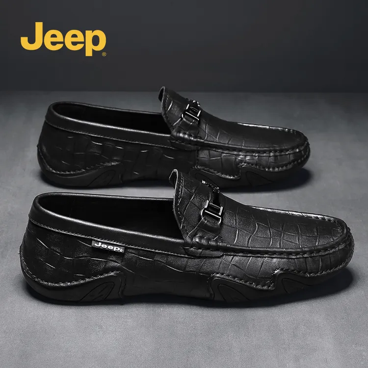 jeep吉普男鞋2025年新款秋季透气软底一脚蹬懒人豆豆鞋男休闲皮鞋