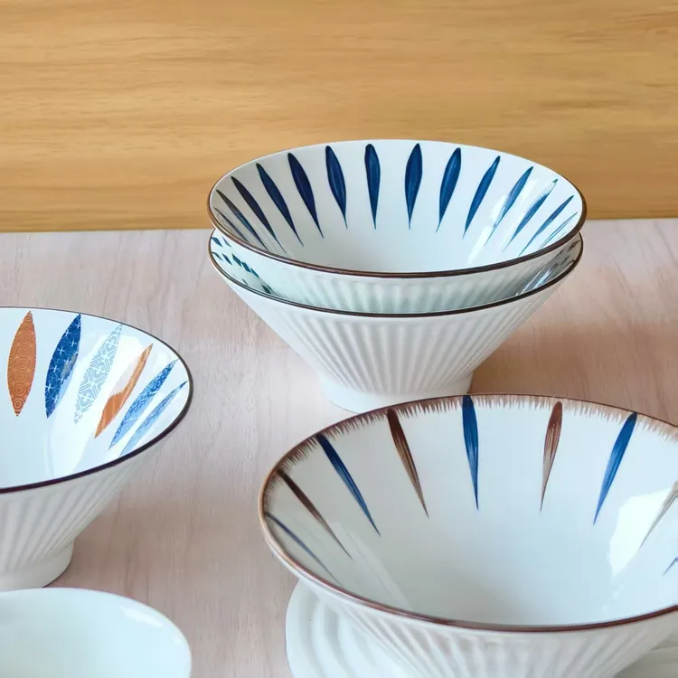 7英寸斗笠碗面碗芊草家用斗碗大号喝粥拉面陶瓷釉下彩餐具陶瓷