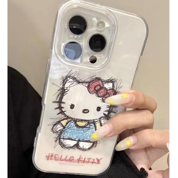 奥菲顿素描招手kt猫适用iPhone16大孔手机壳华为vivo小米15oppo套