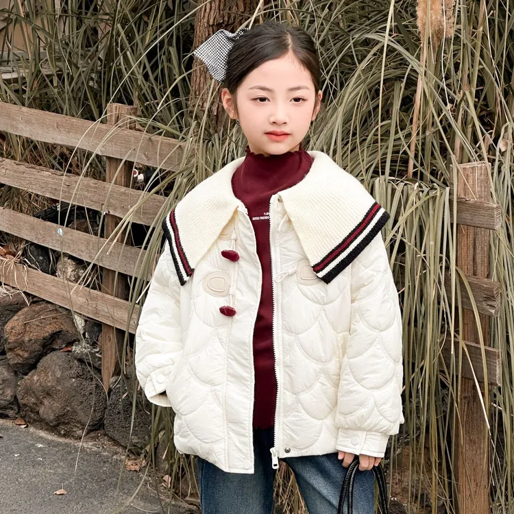 Viciusss丸社童装女童冬季新款设计感针织毛领时尚百搭棉服外套