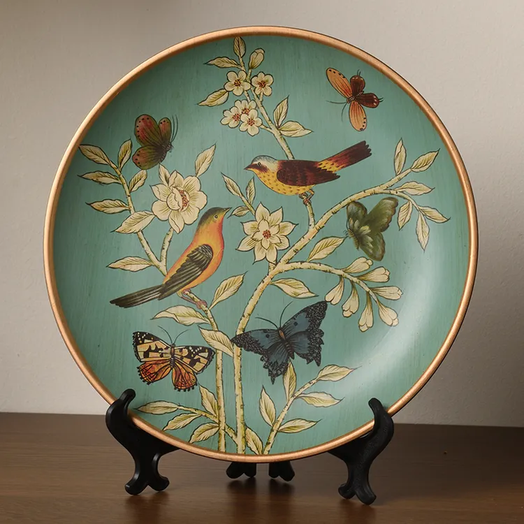 美式乡村陶瓷装饰盘子摆件摆盘看盘客厅样板房玄关装饰品摆设