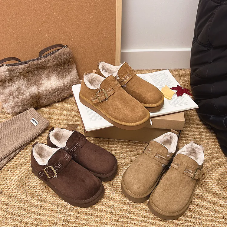 【若汐Shoes】厚底勃肯鞋女保暖毛毛棉鞋冬季一脚蹬日常软底舒适女