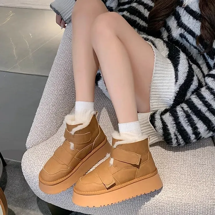 百丽尚熙【撤柜】厚底魔术贴雪地靴女款2025秋冬新款加绒加厚保暖防