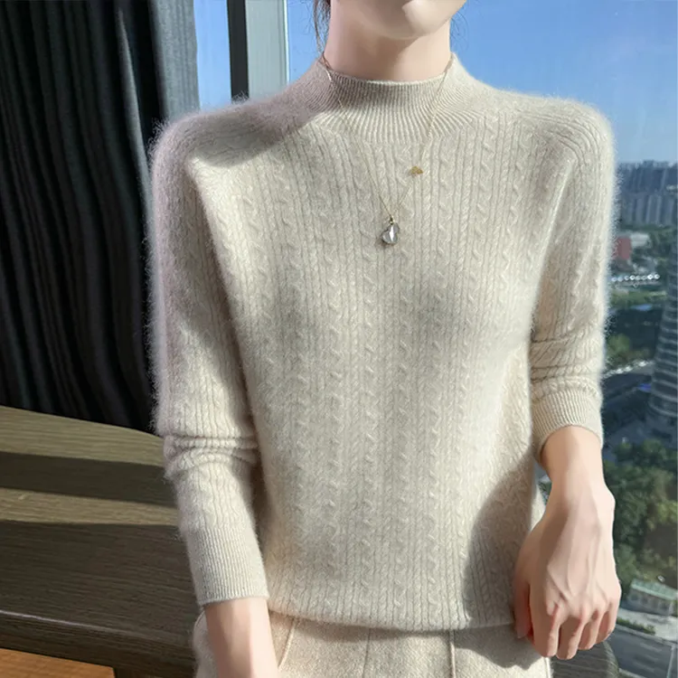 软糯~羊毛衫女半高领麻花针织毛衣秋冬半高领针织打底羊毛衫上衣