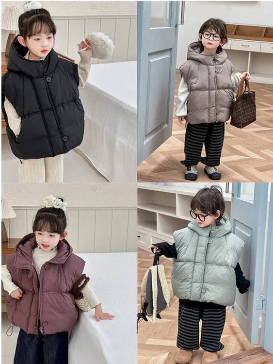 秋冬新款儿童棉服马甲男女童中大童保暖加厚连帽背心宽松外穿洋气