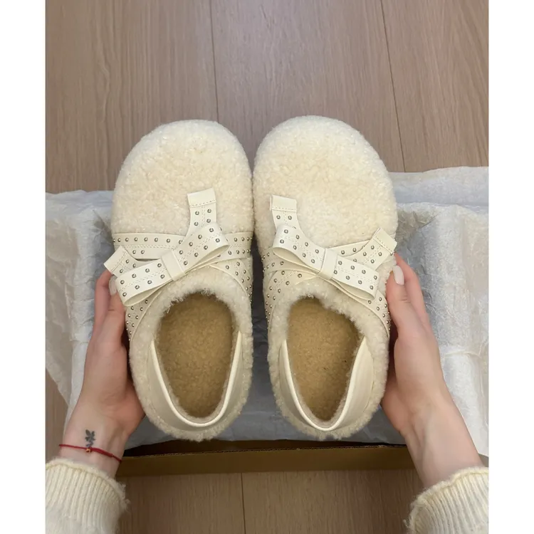 白色复古法式厚底毛毛鞋女外穿2025新款冬季保暖加绒加厚两穿棉鞋