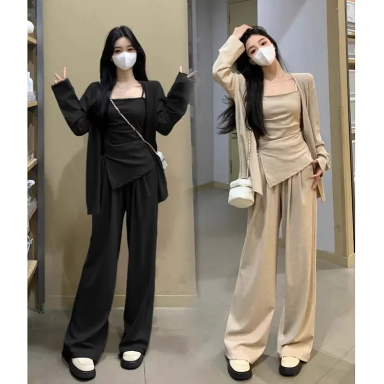 【两件套】气质高级感套装吊带上衣显瘦西装长裤休闲三件套D3357