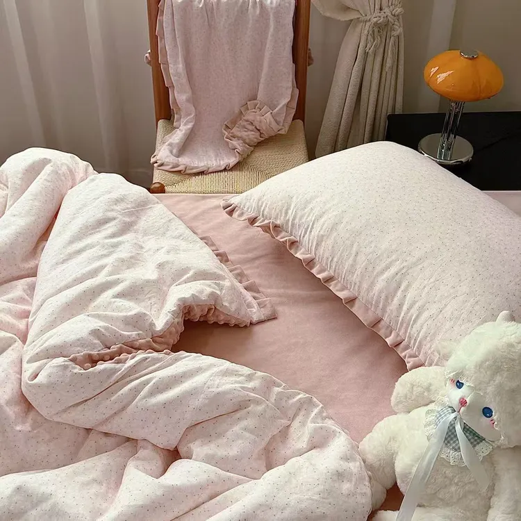 全棉纱布绒工艺花边款三件套四件套柔软床上用品加厚保暖  可机洗