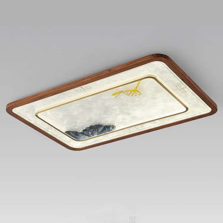 新中式国风珐琅彩吸顶灯黑胡桃实木客厅灯卧室房间灯 美式设计