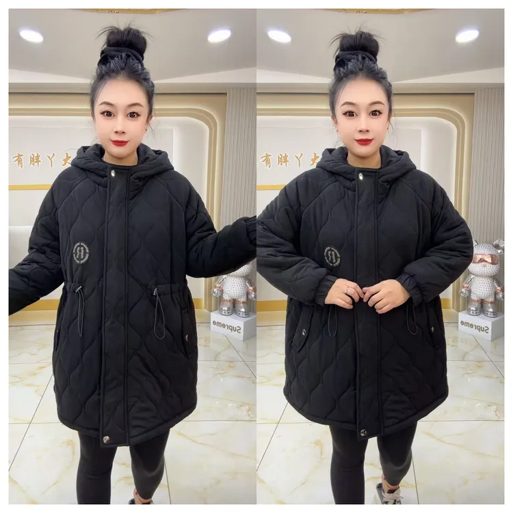 3071韩版收腰抽绳连帽棉服