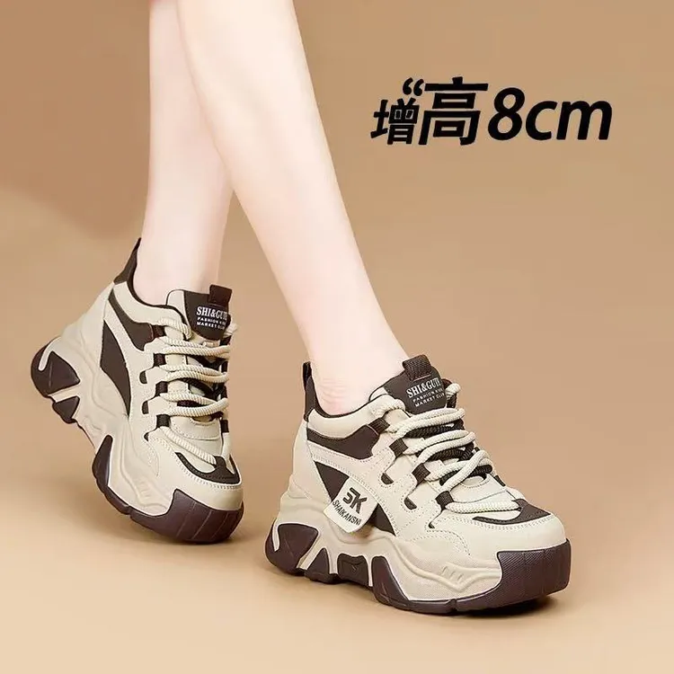 8CM老爹鞋女2025新款爆款春季厚底超轻便运动内增高女鞋百搭时尚i