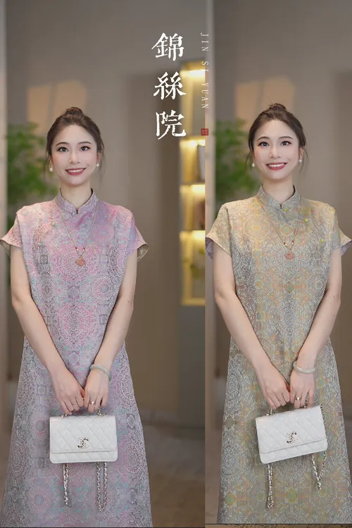 锦丝院【朝花夕拾】 双面穿桑蚕丝宋锦花萝显瘦连衣裙LYQX67182119