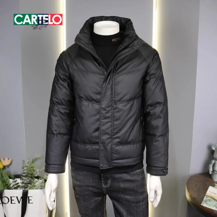 卡帝乐鳄鱼短款立领羽绒服男士冬季新款休闲加厚保暖白鸭绒外套男