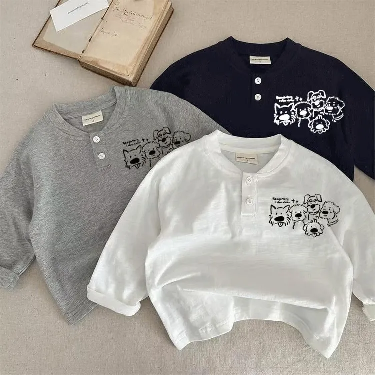 儿童纯棉T恤长袖新款男童女童时尚休闲春秋纯色中大童儿童百搭潮t