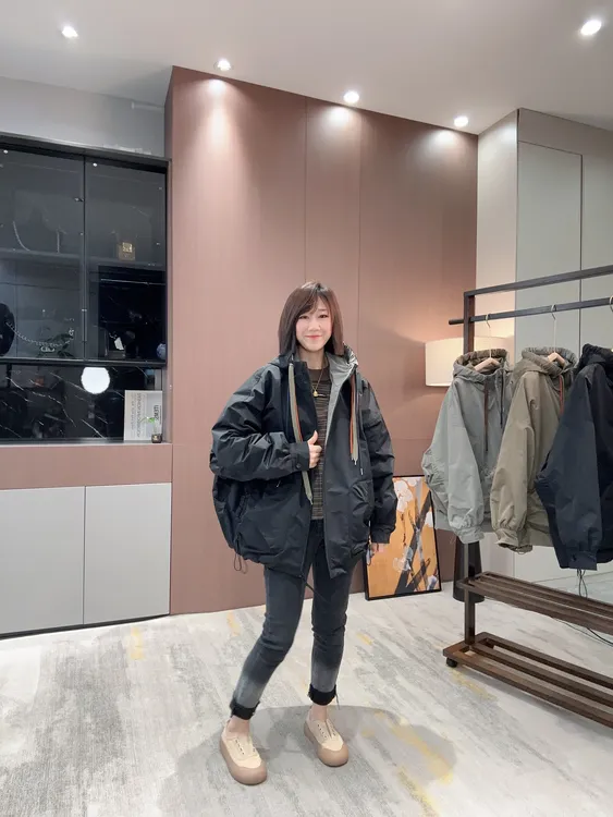 二棉风衣女2025秋冬新款韩版拼色彩绳连帽外套休闲夹棉加厚冲锋衣
