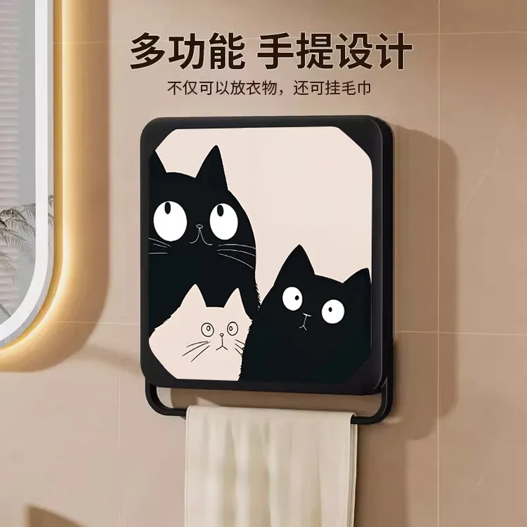 卡通黑猫浴室壁画收纳箱卫生间防水折叠收纳盒大容量置物架免打孔