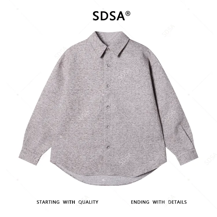 SDSA秋冬新款痞帅男装韩版简约小香风纽扣翻领长袖衬衫时尚衬衣