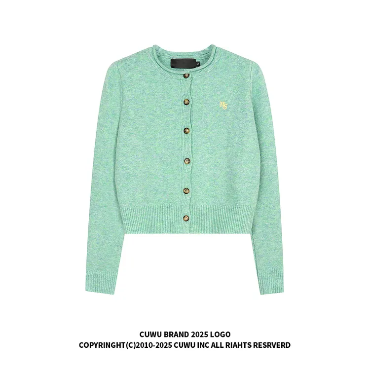 cuwu韩系圆领针织开衫女秋季新款氛围感软糯显瘦气质短款毛衣外套