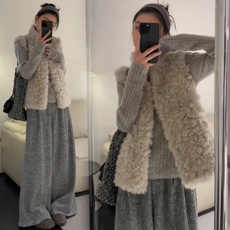 韩系慵懒风时尚显瘦上衣马甲裤子一整套女秋冬休闲宽松叠穿套装潮