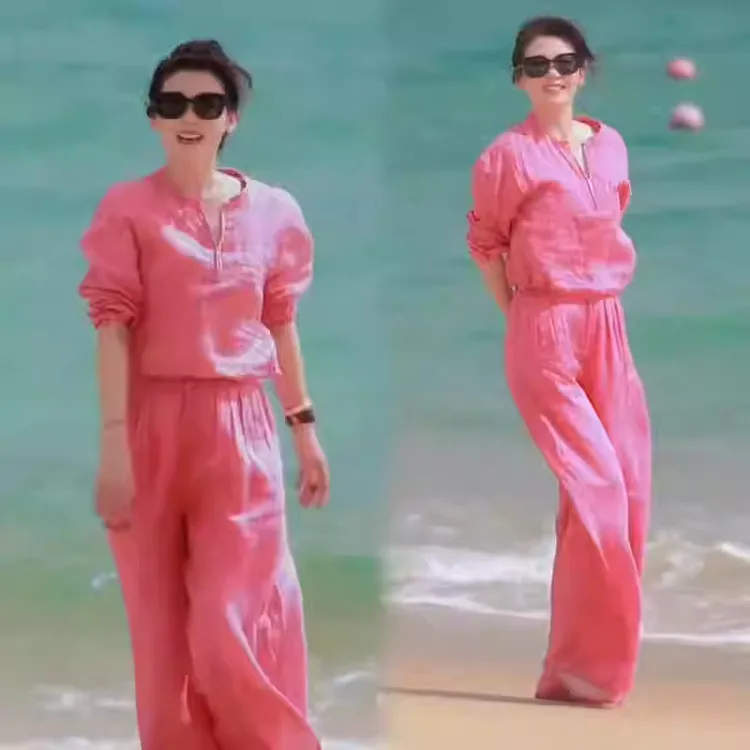 拉夏贝尔高级感轻奢气质套装女2025夏季新款显瘦衬衫阔腿裤两件套