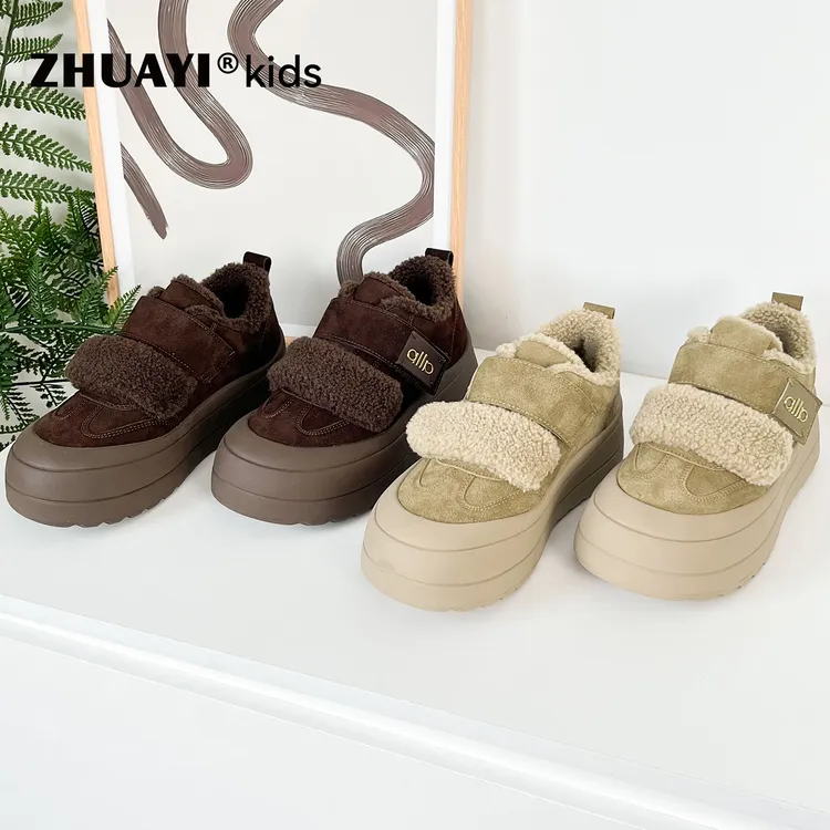 毛绒魔术贴休闲鞋加绒加厚保暖棉鞋冬季松糕女鞋冬款（25420303）4