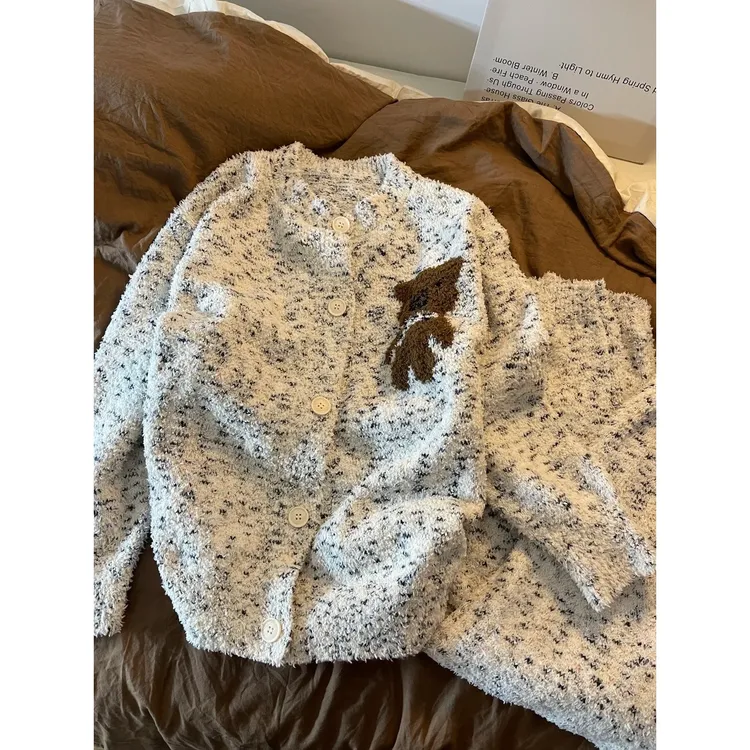 韩版小熊高级半边绒保暖睡衣秋冬季新款长袖长裤家居服套装可外穿