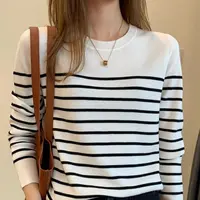 圆领条纹毛衣女长袖常规针织衫韩版打底衫257