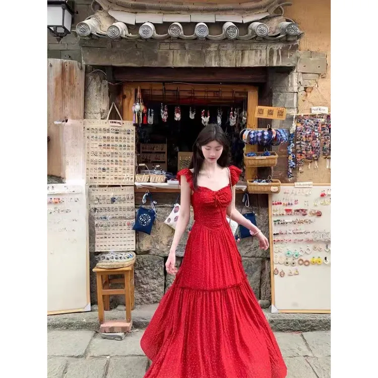 2025海岛繁花 小飞袖露背连衣裙女显瘦温柔百搭海边度假连衣裙