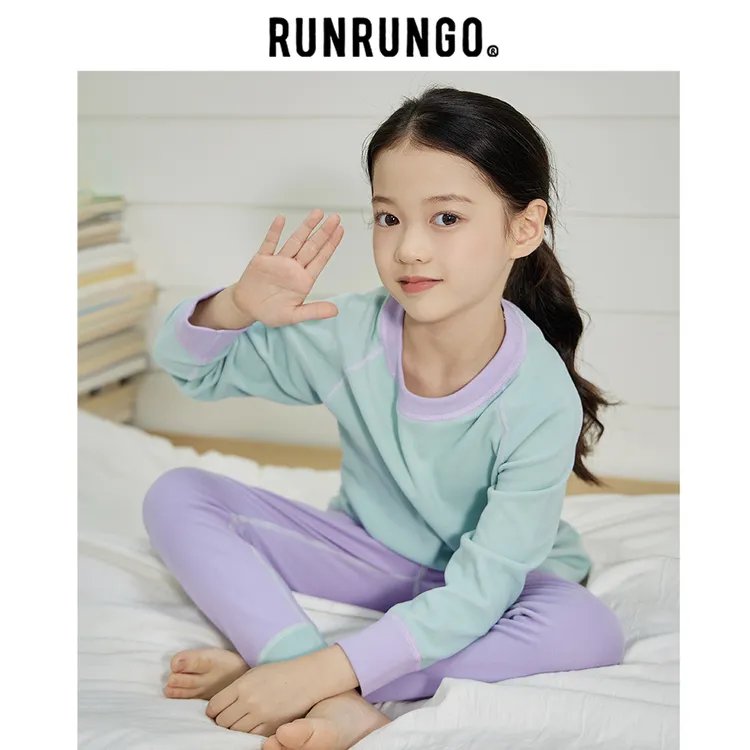 Runrungo【柔光】儿童撞色拼接秋衣秋裤套装春秋保暖内衣家居套装