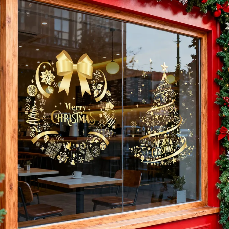 2026圣诞节店铺门装饰布置玻璃贴纸装扮静电贴氛围玻璃贴窗花窗贴