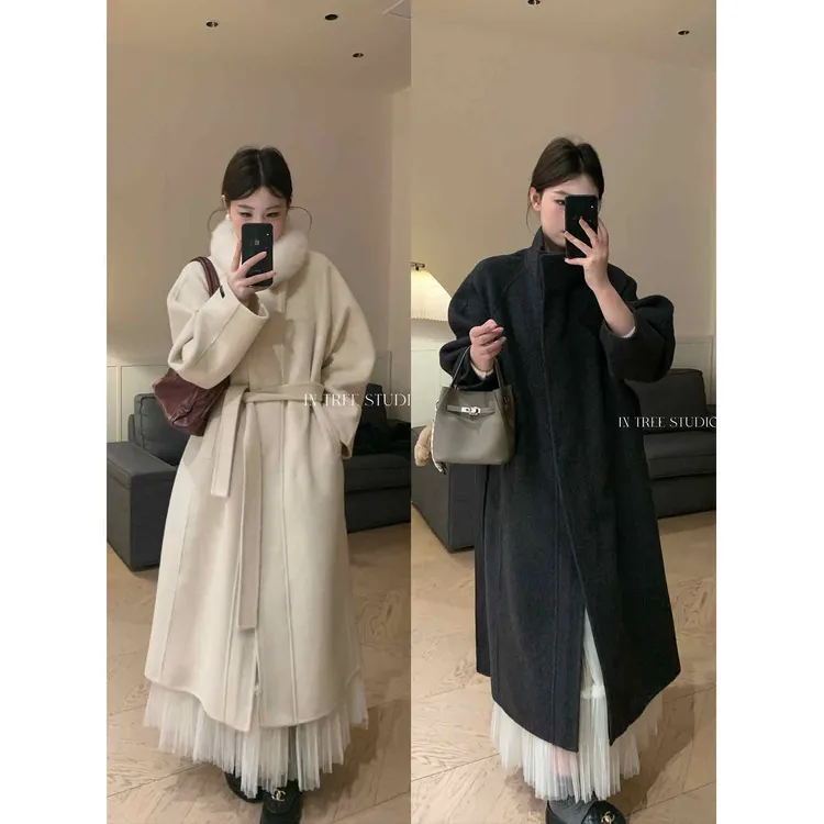 InTree张桶桶【北海道恋曲】插肩H型立领简约双面长款大衣STT12316