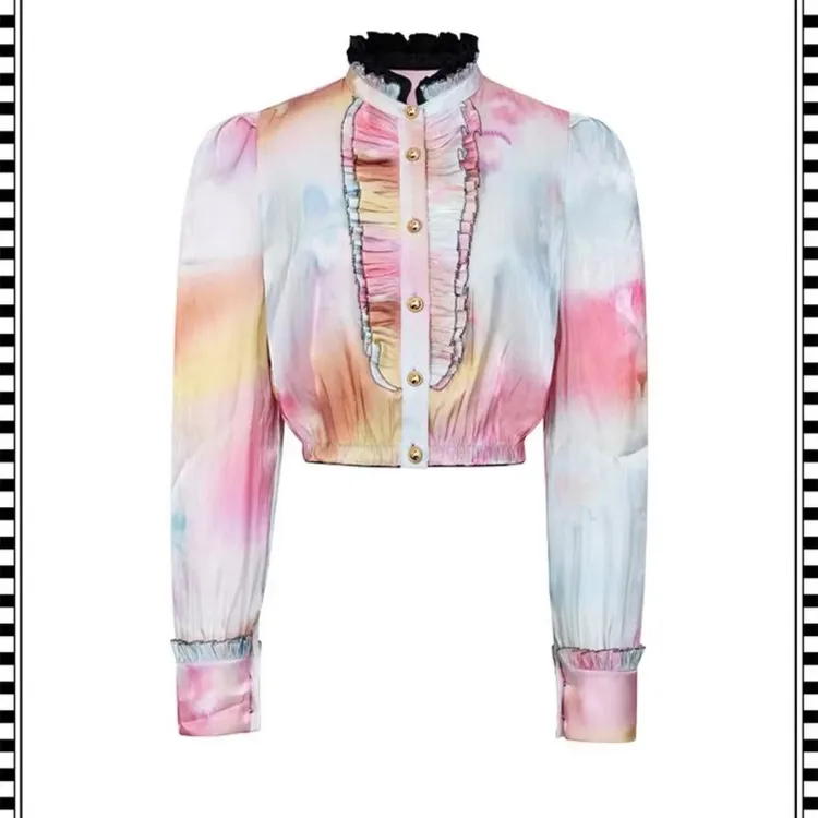 LeFame/拉飞姆2022冬木耳边海岛丝印花短款上衣LF22D11B13Y003