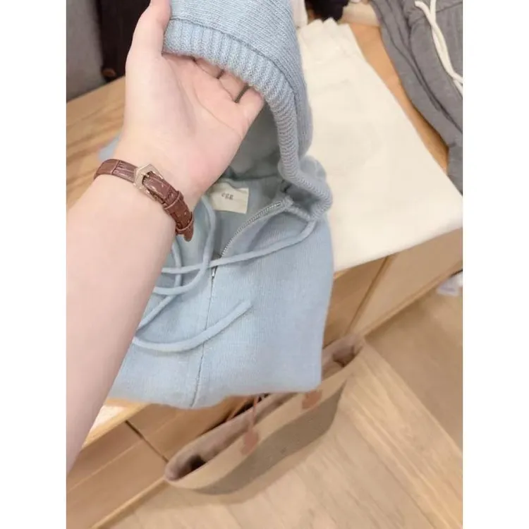 七言家巨好看！奶盐蓝连帽抽绳双拉链开衫帽衫@