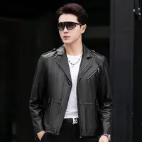 VBA 5516Y ZKK头层山羊皮单装机车服真皮皮衣 短款皮夹克外套男装