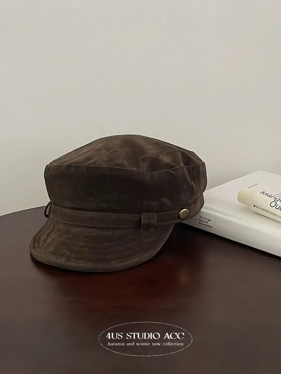 秋季新款复古英伦风报童帽女高级感麂皮绒八角帽显脸小时髦画家帽
