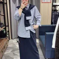 妮妮家B23秋季披肩宽松条纹衬衫a字半身裙休闲显瘦套装