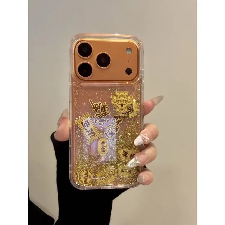 流沙金箔财神财源广进适用iphone17promax苹果16手机壳华为mate70
