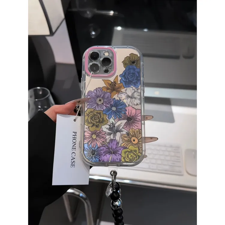 复古线条花朵适用苹果16promax手机壳iPhone15泡芙华为oppo小米15
