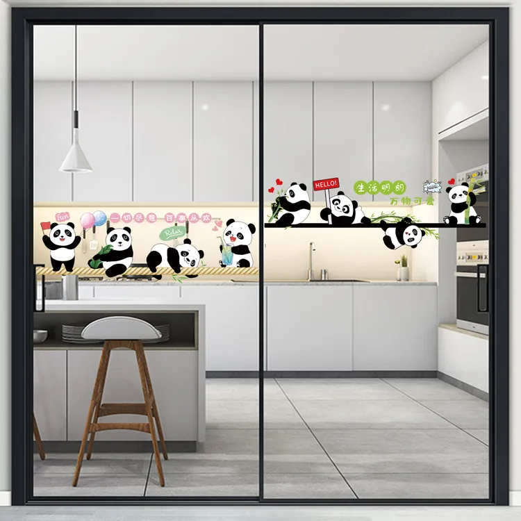厨房客厅窗花贴小熊猫推拉门装饰玻璃贴纸小心玻璃防撞提示静电贴