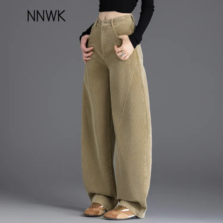 卡其色加绒休闲裤女高级感灯芯绒裤子女款2025新款秋冬弯刀哈伦裤