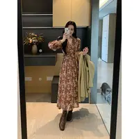 XINYI【松果摩卡】秋季飘带碎花连衣裙长袖收腰显瘦裙X625Q14577